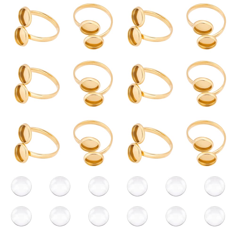UNICRAFTALE DIY Cuff Ring Making Kit - Size 6.5 Stainless Steel & Gold Plated Ring Bases with Glass Cabochons — image 1