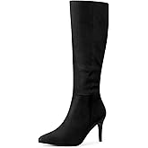 Allegra K Women's Pointed Toe Stiletto Heels Black Knee High Boot 7.5 M US