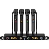 MELONARE 4-Channel Wireless Microphone System, UHF Rackmountable Cordless Mic Set w/ 4X 10 Frequencies, 260ft Range, Dynamic Handheld Microphone for Singing, Karaoke, Church, DJ, Party (MWM-41F)