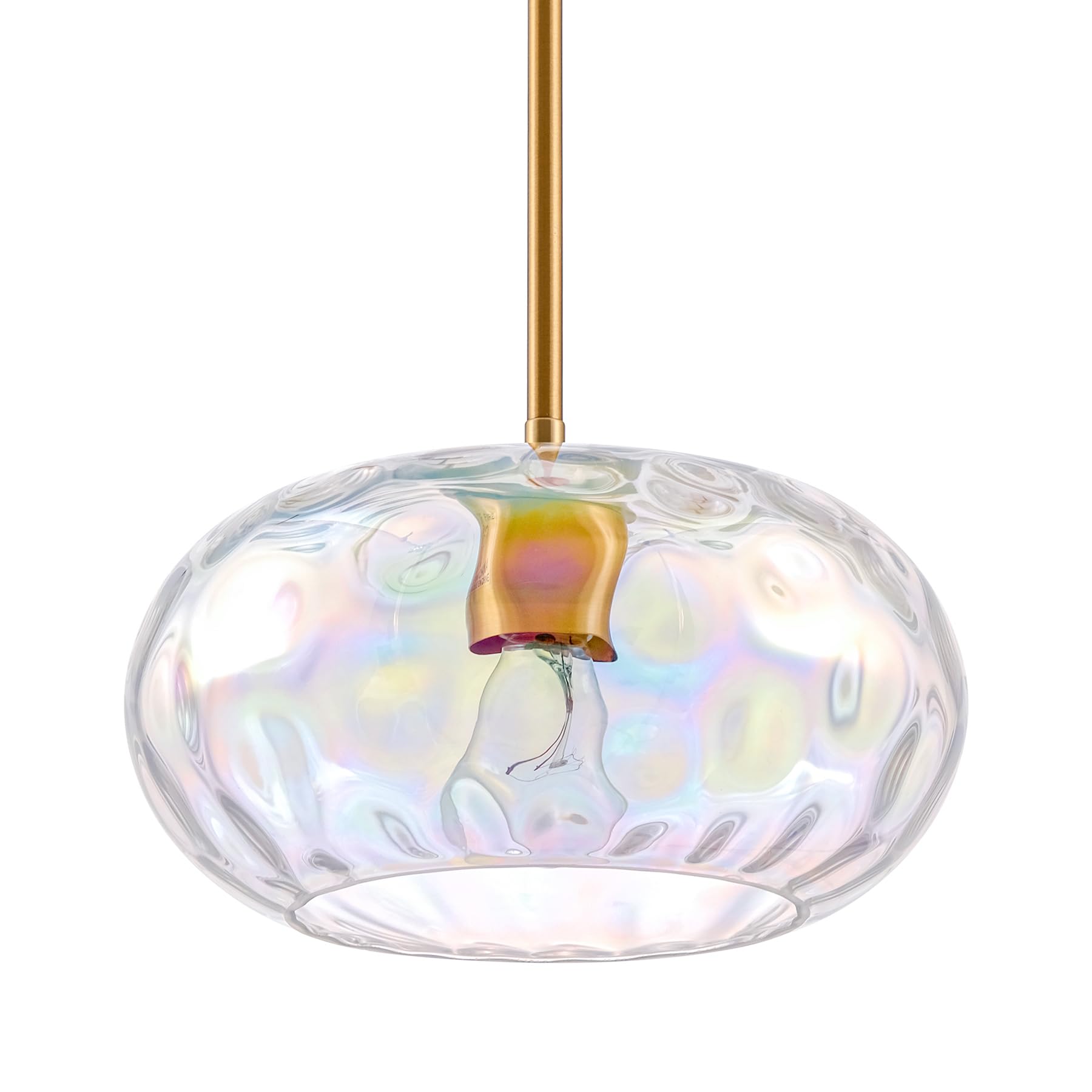 Photo 1 of Wrlmfy Large Glass Pendant Lighting, Hammered Lampshade Chandelier with Height Adjustable Hanging Rods, Brass Gold Chandelier for Dining Living Room Kitchen Island (Stained, 11 Inch)