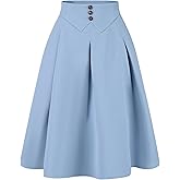 Allegra K Casual Office A-Line Skirt for Women's Knee Length Button Decor Midi Pleated Skirts