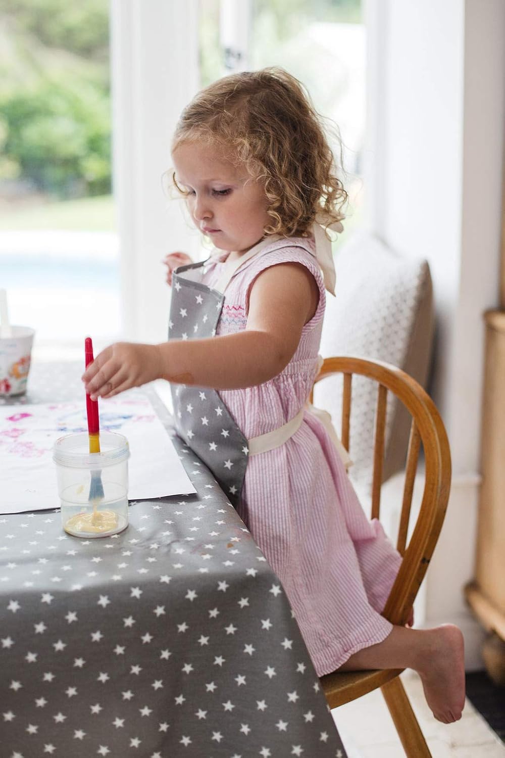 Messy Me Comfortable Wipe Clean Apron - Ideal for Kids' Painting, Baking & Art - Waterproof Apron (Grey Stars, Mini) - Image 5