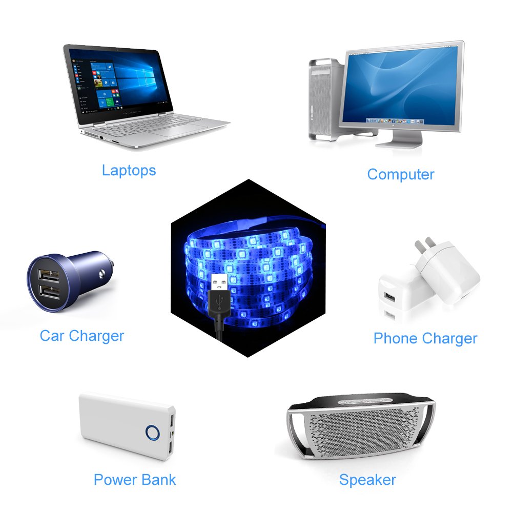 USB LED Strip Lights, Led Light Strip Sync to Music Led Lights with RF Remote Waterproof LED Strip Rope Lights USB Powered RGB LED Lights Flexible Color Changing Lights-7.5Ft/2.5M