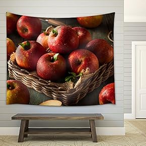 Raw Red Fuji Apples in a Basket - Fabric Wall Tapestry Home Decor - 51x60 inches