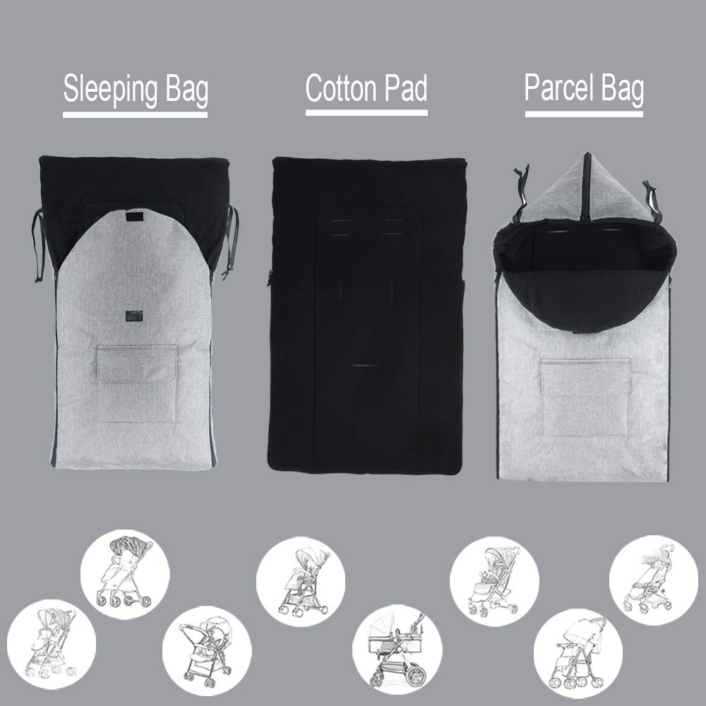 JFBABY Universal Outdoor Stroller Sleeping Bag, Stroller Bunting Bag Cold Weather, Universal 3 in 1 Stroller Annex Mat, Toddler Footmuff Detachable (Grey) : Baby