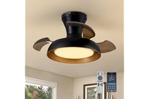 APBEAMLighting 23 Inch Black and Gold Ceiling Fan with Light and Brown Retractable Blades Small Led Light Fixture Ceiling Modern Fandelier Fan Lights Cei ling Fixtures for Bedroom Dining Room Kitchen