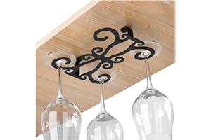 Singring Black Wine Glass Rack, Under Cabinet Wine Glass Holder Stemware Rack Glass Storage Hanger with 4 Hooks Organizer for