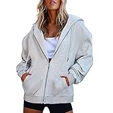 COPYLEAF Oversized Zip Up Hoodies for Women Long Sleeve Sweatshirts Y2K Casual Track Jackets with Pockets