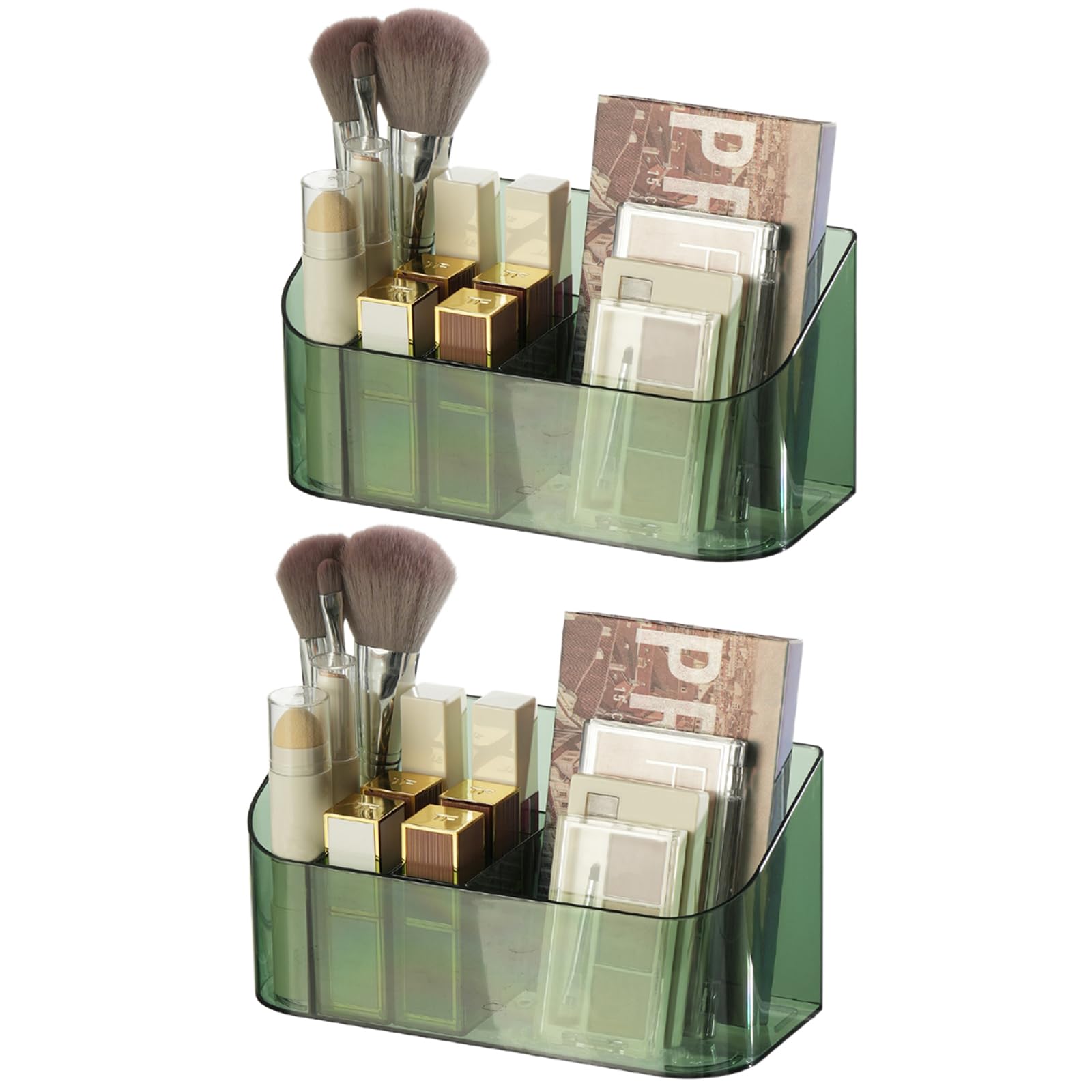 Photo 1 of SUNFICON 2 Pack Makeup Trays Organizers Holders Cosmetic Display Cases Tabletop Desktop Vanity Countertop Bathroom Wall Cabinet Medicine Storage Boxes for Womens Ladies Girls Crystal Green