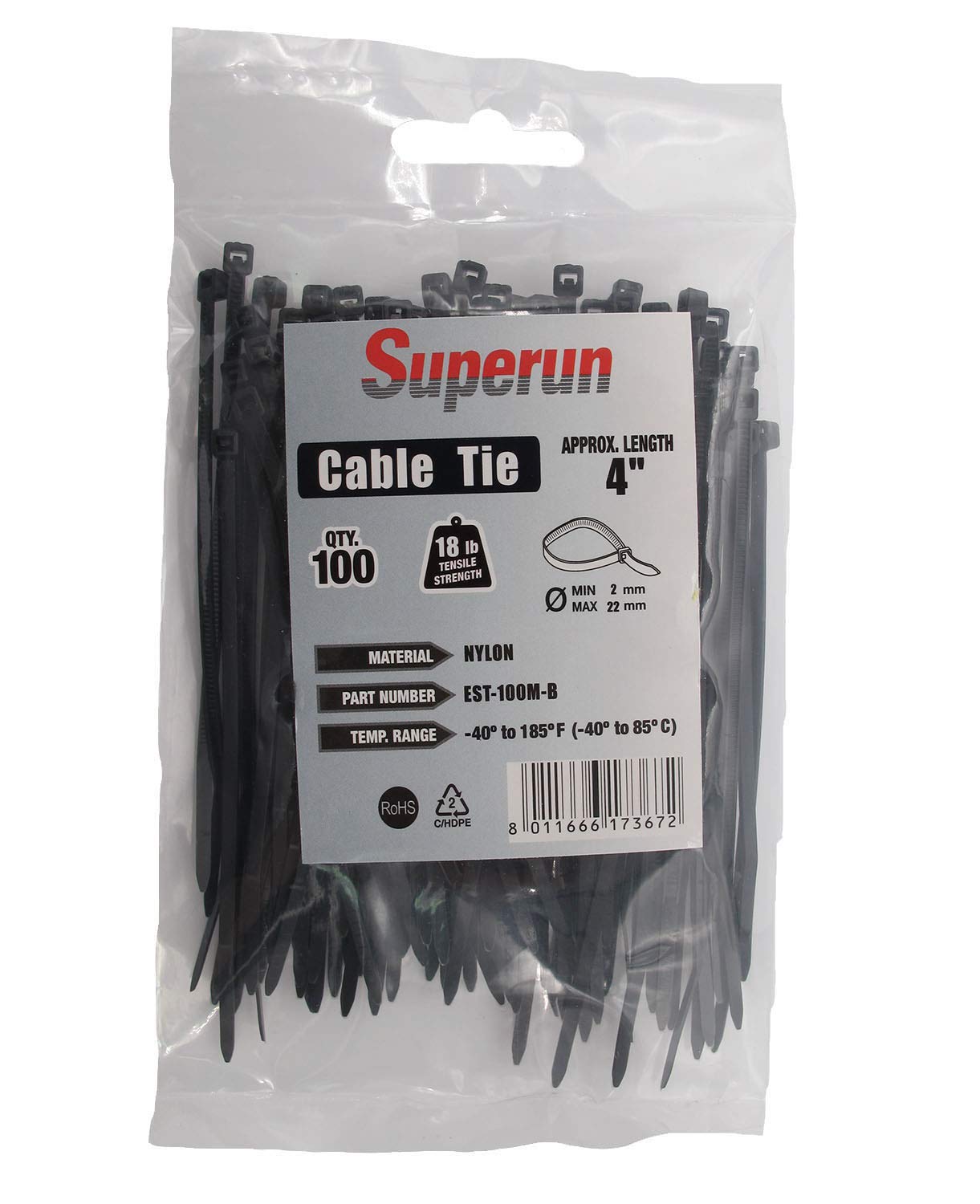 Photo 1 of Superun Black Zip Ties 4 Inch, 18 Lbs Tensile Strength Wire Ties (Industrial Grade Cable Ties) Pack of 100