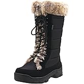 AUSLAND Women's Black Winter Snow Boots Twin Peaks Fur Cuff Mid-Calf Waterproof Lace Up Boots