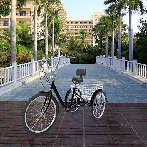 SURPCOS Adult Tricycle Cruise Bike Full Size 3 Wheeled Trike Bicycle with Wire Shopping Basket (Black, 7-Speed, 26" Wheel) - Thumbnail 6