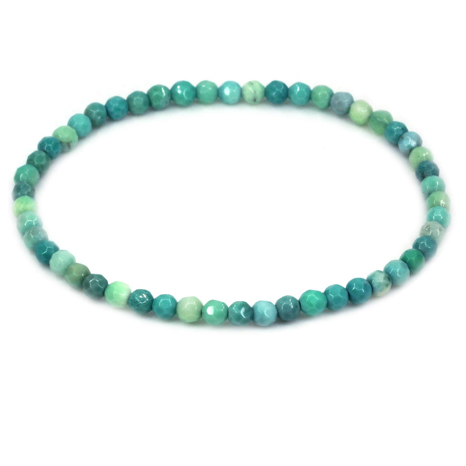 CHENYUE Natural Faceted Green Chrysoprase Agate 4mm Round Beads Stretch Bracelet 7" Unisex