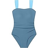CRISONE Girl Swimsuit One Piece Bathing Suit for Girls Retro Square Neck Adjustable Straps Girls' Swimwear 9-16Y