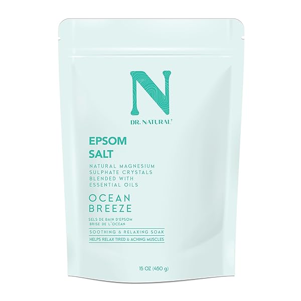 DR. NATURAL EPSOM SALT – BATH SALTS FOR STRESS RELIEF – RELAXING AND SKIN SOFTENING EPSOM SALT BATH SOAK – MAGNESIUM BOOST – OCEAN BREEZE – 15 OZ