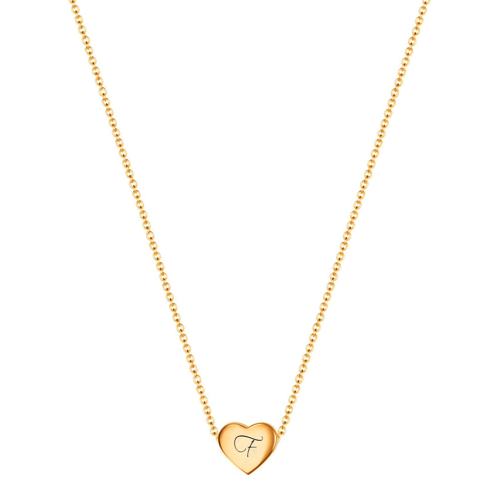 VQYSKO Necklace Ladies Heart Letter Chain-Stainless Steel Name Chains, Exquisitely Small(For Women/Girls/Mom) Birthday Gift, Valentine's Day present (Golden-F)