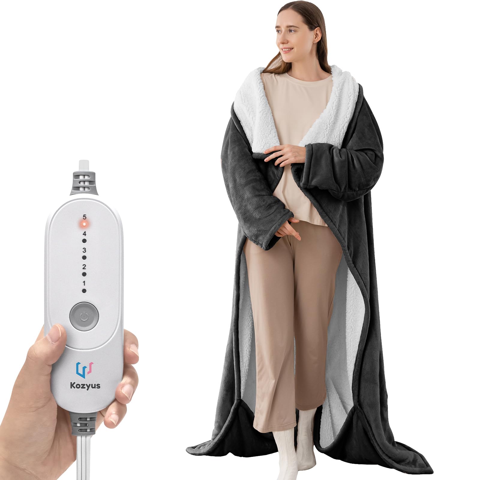 Photo 1 of Kozyus Wearable Heated Blanket with Foot Pocket & Sleeves, Electric Blanket Heated Robe for Women & Men, 5 Heat Settings, 3H Auto-Off, Machine Washable, ETL Certified, Gift-Ready, 50x70 Inches, Grey