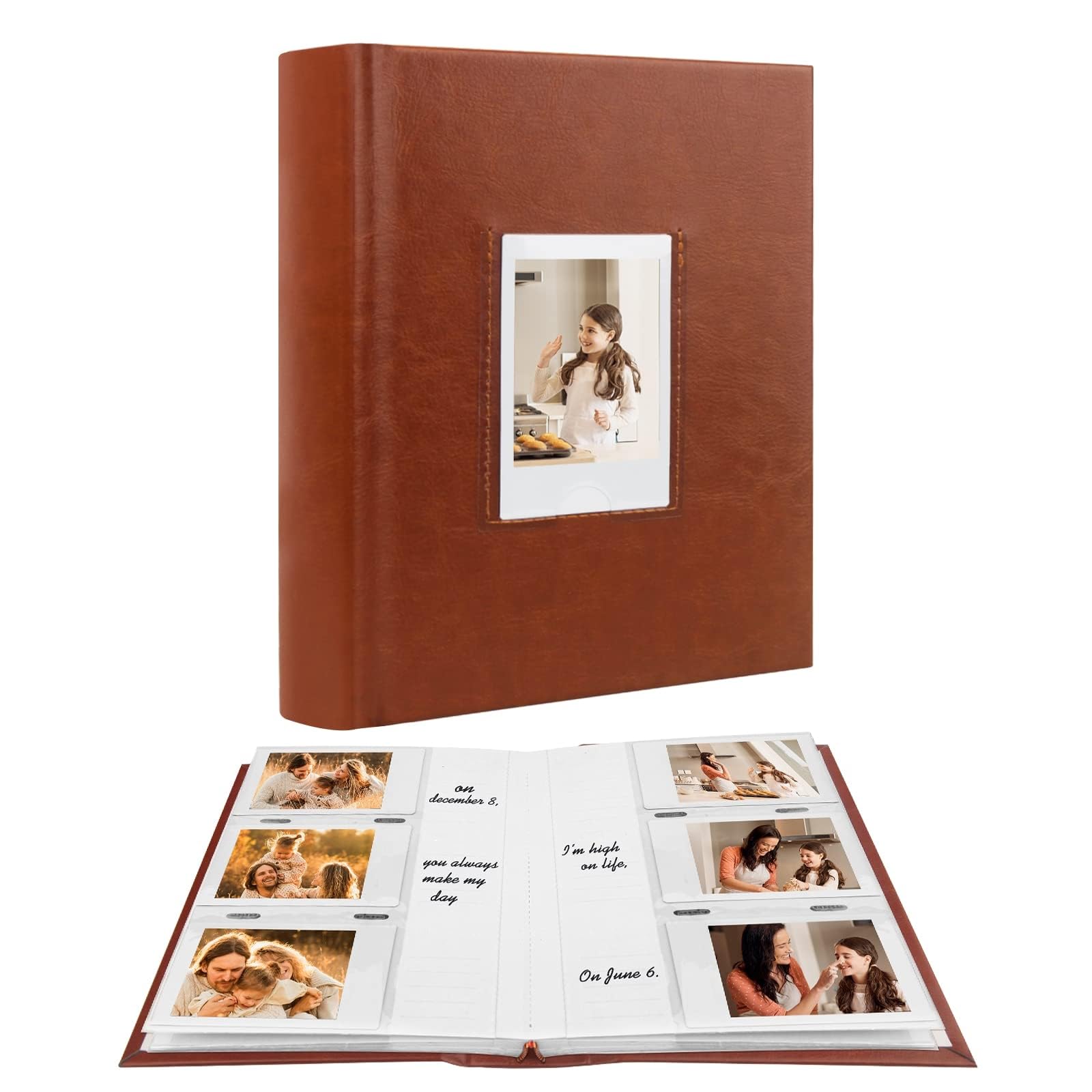 Photo 1 of Photo Album for Fujifilm Instax Mini Camera, 180 Pockets Photo Album with Writing Space for Polaroid, Leather Cover, 2x3 Photo for Instax Mini 12 11 9 40 8 7 Evo LiPlay Instant Camera (Brown)