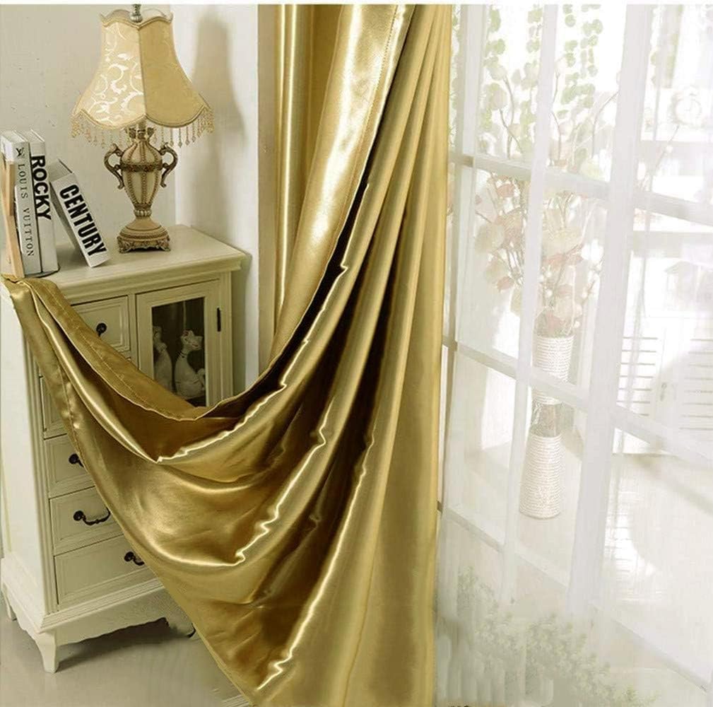 MYRU 1 Pair Room Darkening Shiny Gold Curtains for Living Room Bedroom Eyelet Golden Curtains for Windows (Gold, 2 x 66x90 Inch)