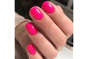 GLAMERMAID Press on Nails Extra Short Squoval, Spring Summer Handmade Neon Hot Pink Jelly Gel Glue on Nails, 24Pcs Glossy Round Reusable UV Finish Fake Nails Acrylic False Nails Manicure Kit for Women