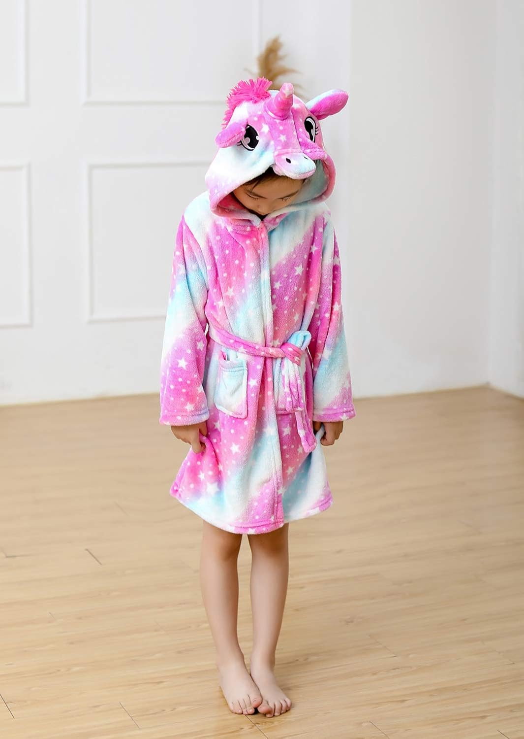 Unisex Children's Flannel Unicorn Bathrobes Hoodie Unicorns Gifts for Girls: Clothing