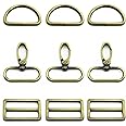 MELORDY 15Pcs Metal Swivel Snaps Hooks with D Rings and Tri-Glides Slide Buckles for Key Lanyard Purse Bag Straps Dog Collars DIY Sewing Hardware Craft (1-1/2 inch,Brass)
