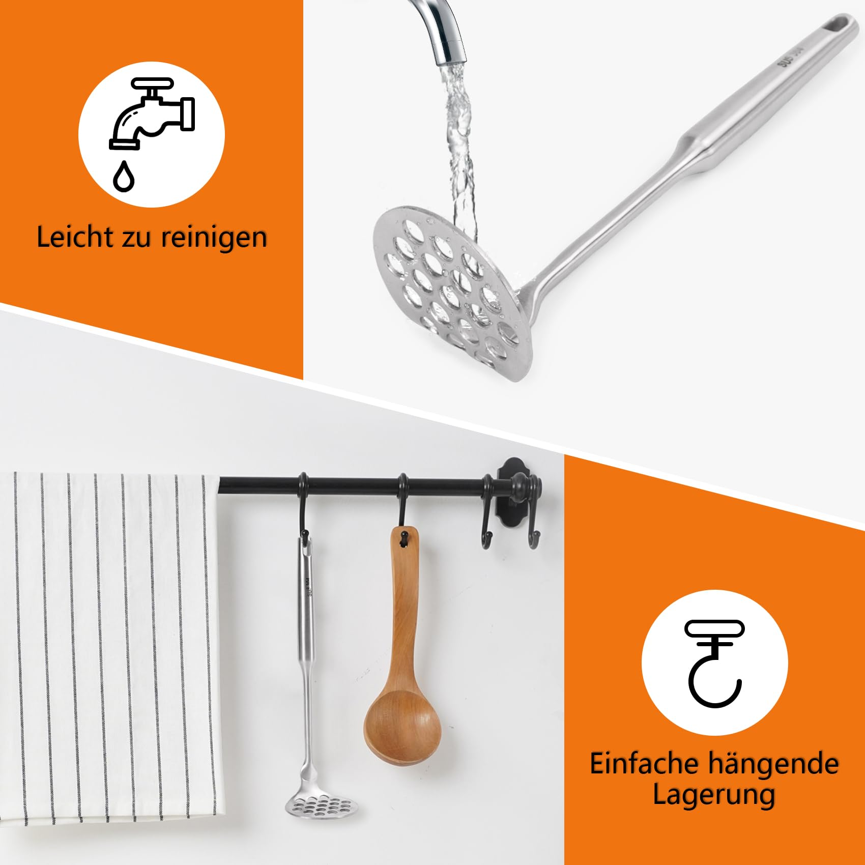SAVORLIVING Kleiner Kartoffelstampfer, Kartoffel stampfer Edelstahl mit dickem Griff, Einteiliges Tiny Potato Masher für Kartoffelpüree,Obst und Gemüse,Spülmaschinengeeignet 7