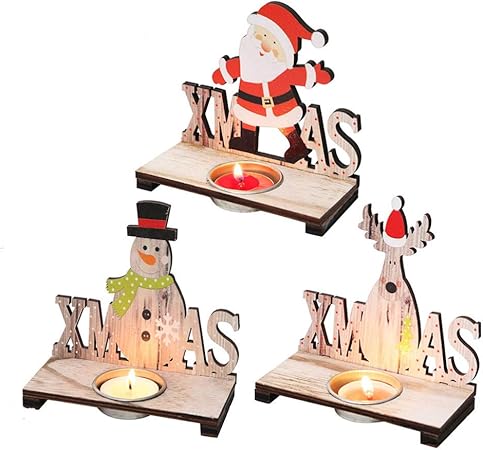 Centrotavola Natalizi Amazon.Amosfun Centrotavola Natalizi Da Tavola Con Portacandele In Legno Di Babbo Natale Con Portacandele In Legno Natalizio Amazon It Casa E Cucina