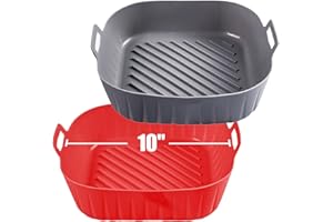 Golden Associate Silicone Liners Square Extra Large 10 Inches for Air Fryer, 2 Pcs Non-stick Food-grade Reusable Silicone Pot Baking Tray Basket Bowl Oven Air Fryer Accessories
