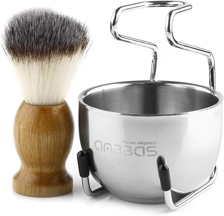 Anbbas Shaving Brush Synthetic Badger Hair Wood Handle,Stainless Steel Shaving Stand and Bowl,Perfect for Men Wet Shave - Image 3