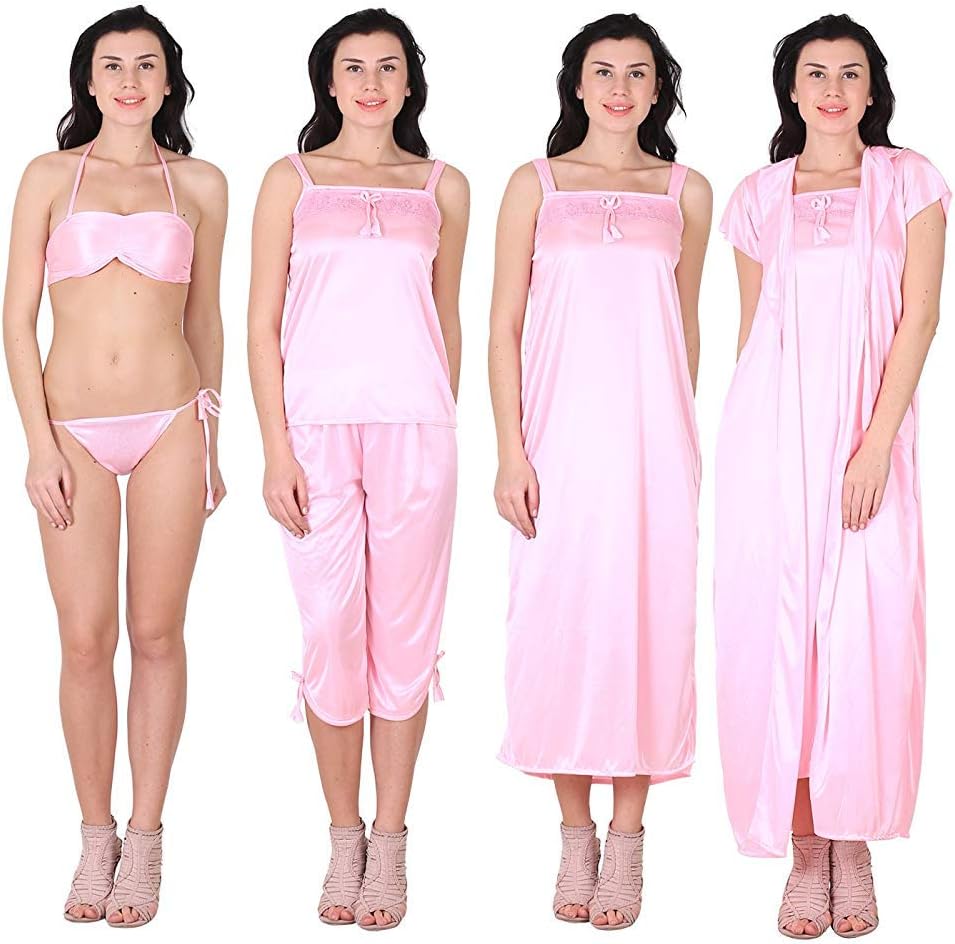 MADHOSH FASHION Satin Women Nightwear Set of Nighty, Wrap Gown,Night Suit