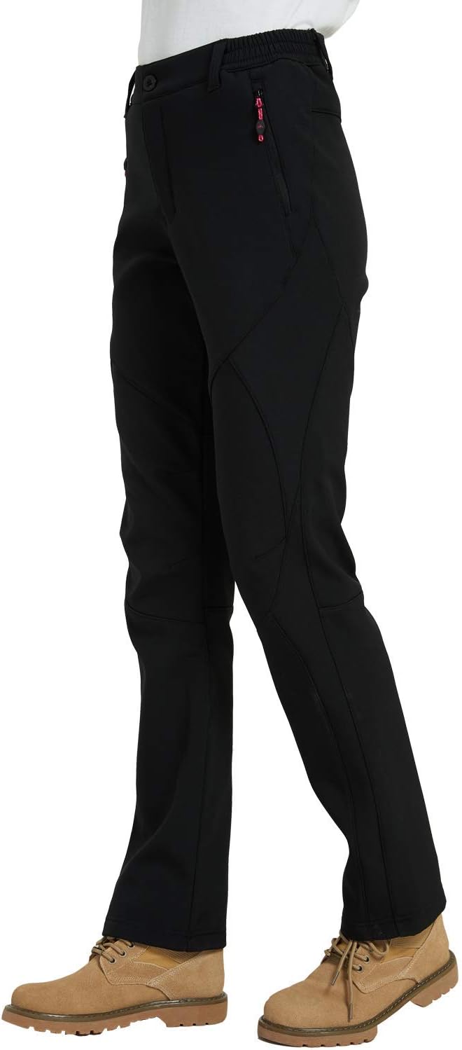 FLYGAGAWomen's Softshell Trousers Hiking Trousers Ski Pants Fleece Lined Waterproof Warm Outdoor Trousers for Camping Trekking Walking Hiking Ski