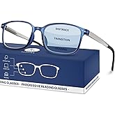 EASY READ TR90 Progressive Multifocal Reading Glasses for Men,Rectangular Blue Light Blocking Readers with Spring Hinge