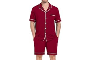 YOPUGEE Mens Pajamas Set Short Sleeve Sleepwear Button Down Loungewear Set Soft Modal 2Pcs Pj Set with Pockets S-XXL