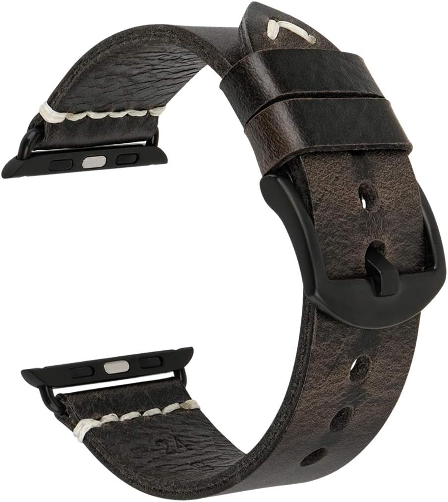 MAIKES Oil Wax Leather Strap Watchband Replacement for Apple Watch 44mm 40mm 42mm 38mm Series 4 3 2 1 iWatch Wristband