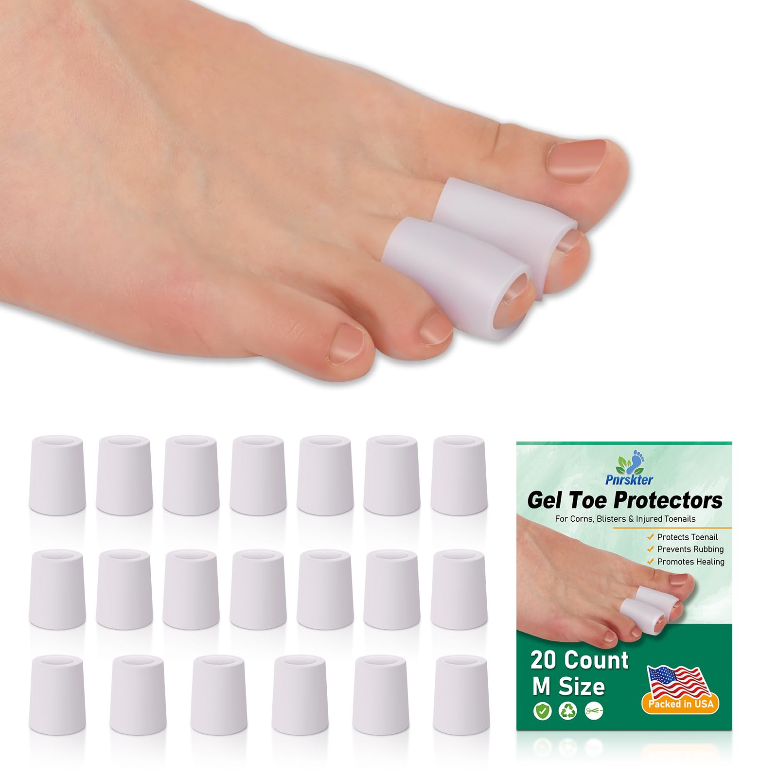 Photo 1 of Pnrskter Gel Toe Protectors Caps - Open Toe Sleeves(20pcs-Medium), Toe Covers Toe Tubes for Blisters, Corns, Calluses, Hammer Toes, Rubbing, and Ingrown Toenails