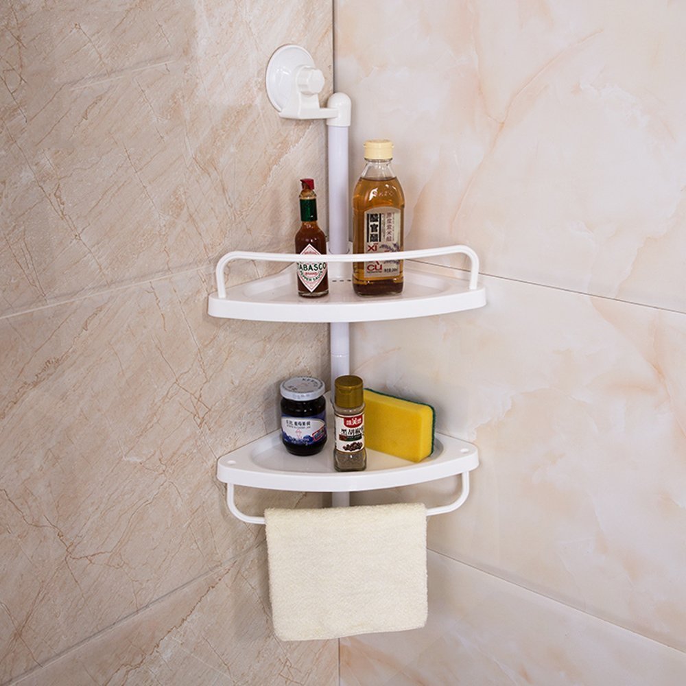 Wall Mounted Plastic 2 Tier Bath Corner Suction Shelf Shower Caddy
