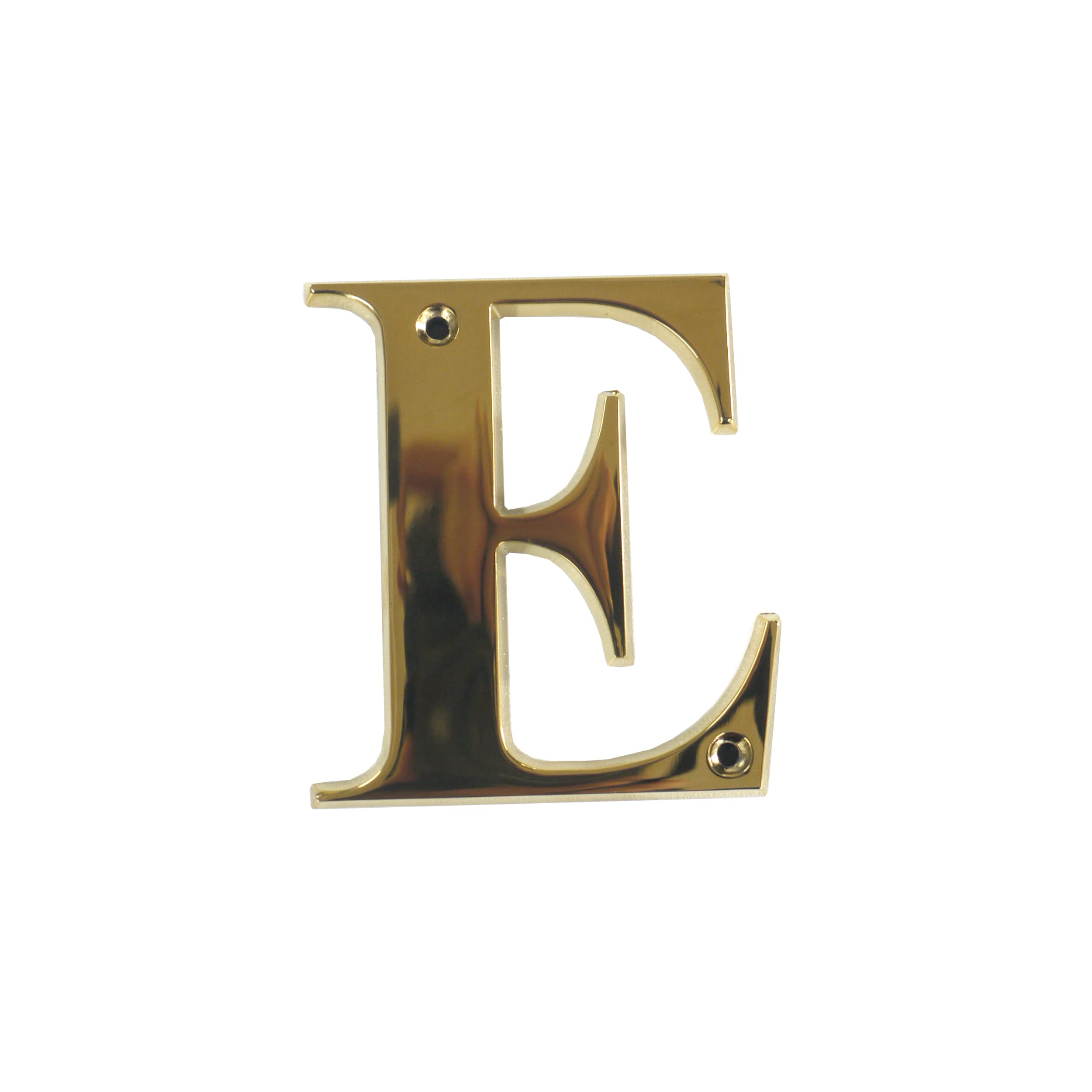 UAP House Numbers - 3 Inch Door Numbers Signature Screw Fix Bevelled Edge For Front Door, Address Number Screw On For Doors And Gates, Letter Times Roman Font (Letter E, PVD Gold)