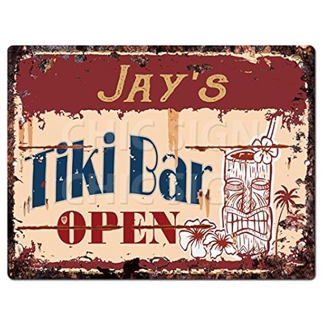Amazon Com Jay S Tiki Bar Open Tin Chic Sign Rustic Vintage Style
