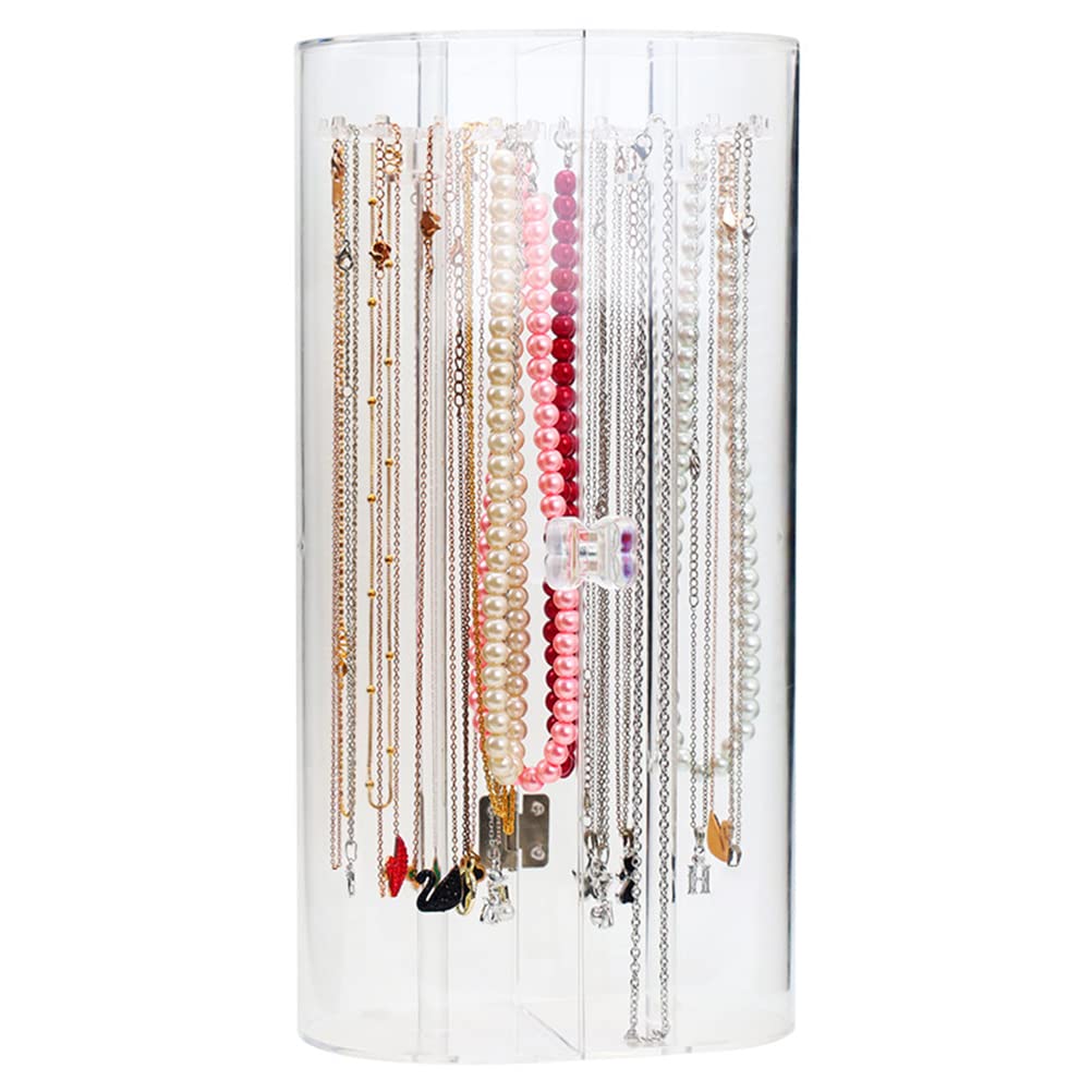 TOPINCN Acrylic Necklace Holder With 24 Hooks Jewelry Stand Necklace Holder Dustproof Rotation Jewelry Storage Stand Display Case Clear Necklace Organizers (Curved necklace holder)