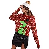 Amegoya Women's Funny Ugly Christmas Knitted Sweaters Crewneck Cute Reindeer Sweater Pullover for Holiday Party