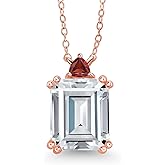 Gem Stone King 18K Rose Gold Plated Silver Red Garnet Necklace Set with Moissanite (7.58 Cttw)
