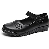 MEMON Women's Mary Jane Flats,Comfort Casual Slip On Loafers,Black Round Toe Low Heel Walking Shoes