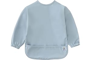ARI MES Long Sleeves Waterproof Baby Bibs for Eating - Blue, Small - Wearable, Coverall for Toddler, Long Sleeve Bib, Smock for Toddler, Apron for Feeding - Applicable for 6-72 Months