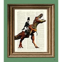 President Abraham Lincoln Riding a Dinosaur Beautifully Upcycled Dictionary Page Book Art Print