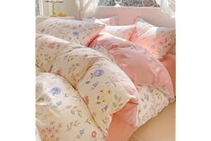 Koudi Floral Duvet Cover Twin Size 2pcs Pink Blue Flowers Bedding Set with Zipper Closure Graden Country Style Soft Breathabl