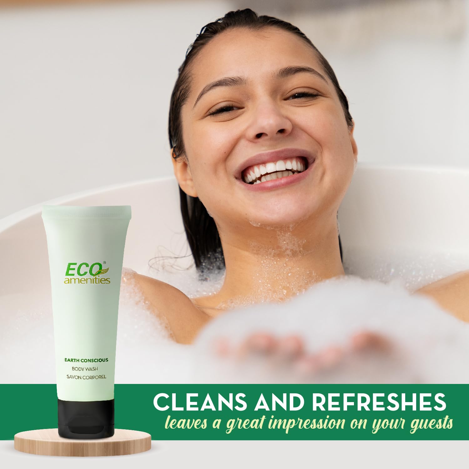 ECO amenities Travel Size Body Wash Bulk - Hotel Supplies for Guests - Great for Vacation Rental and Airbnb Toiletries - Body Wash for Men & Women - Green Tea Scent - 72 pack, 1.0 fl oz (30ml) tubes