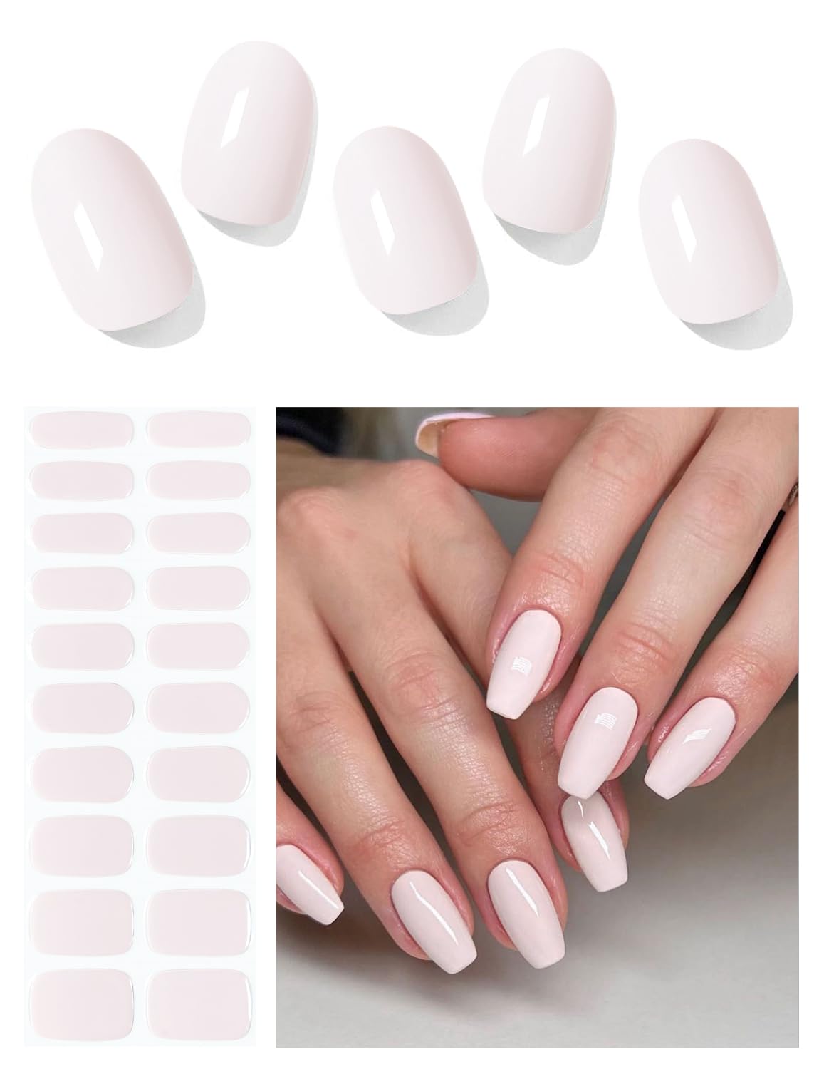AutyaMee Semi Cured Gel Nail Strips (Light Pink), 20 Pcs Gel Nail Wraps, Stickers, UV Light Required, Salon Quality, Long Lasting