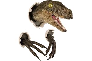 Dinosaur Bust Hanging Prop,kaxue 3D Wall Mounted Dinosaur Bust Sculpture Realistic Wall-Broken Bursting Hanging Velociraptor 