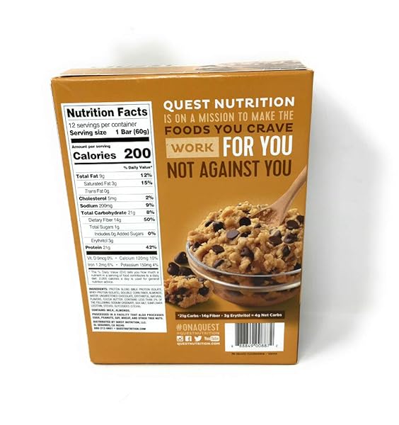 QUEST NUTRITION CHOCOLATE CHIP COOKIE DOUGH PROTEIN BAR 12 PACK, 2.12 OZ